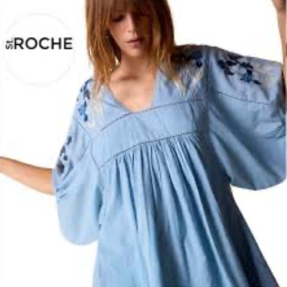 NWT St. Roche Lake Organic Cotton Mini Dress Size Small Wedgewood Blue